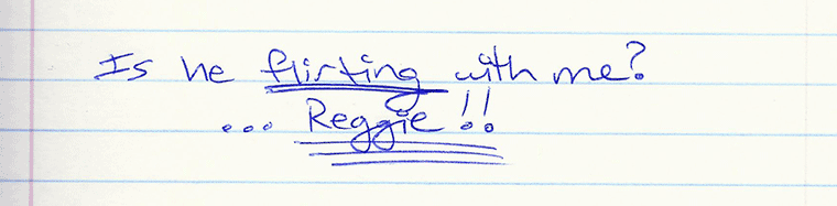 Aliza's journal entry #11 of several: Is he flirting with me? ... Reggie!!